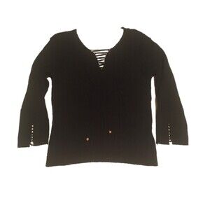 ✨️3 For $20✨️ Windridge Cheryl Nash sweater L black ribbed 3/4 sleeve Bohemian